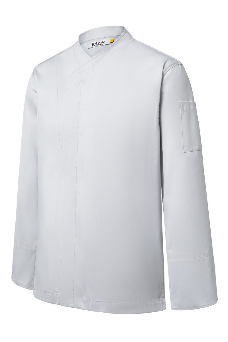 Chaqueta gris de chef con espalda de punto Tencel Mas7202
