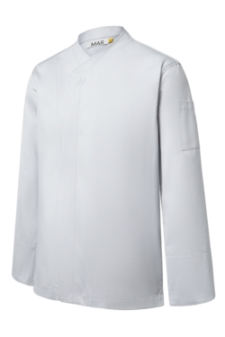 Chaqueta gris de chef con espalda de punto Tencel Mas7202