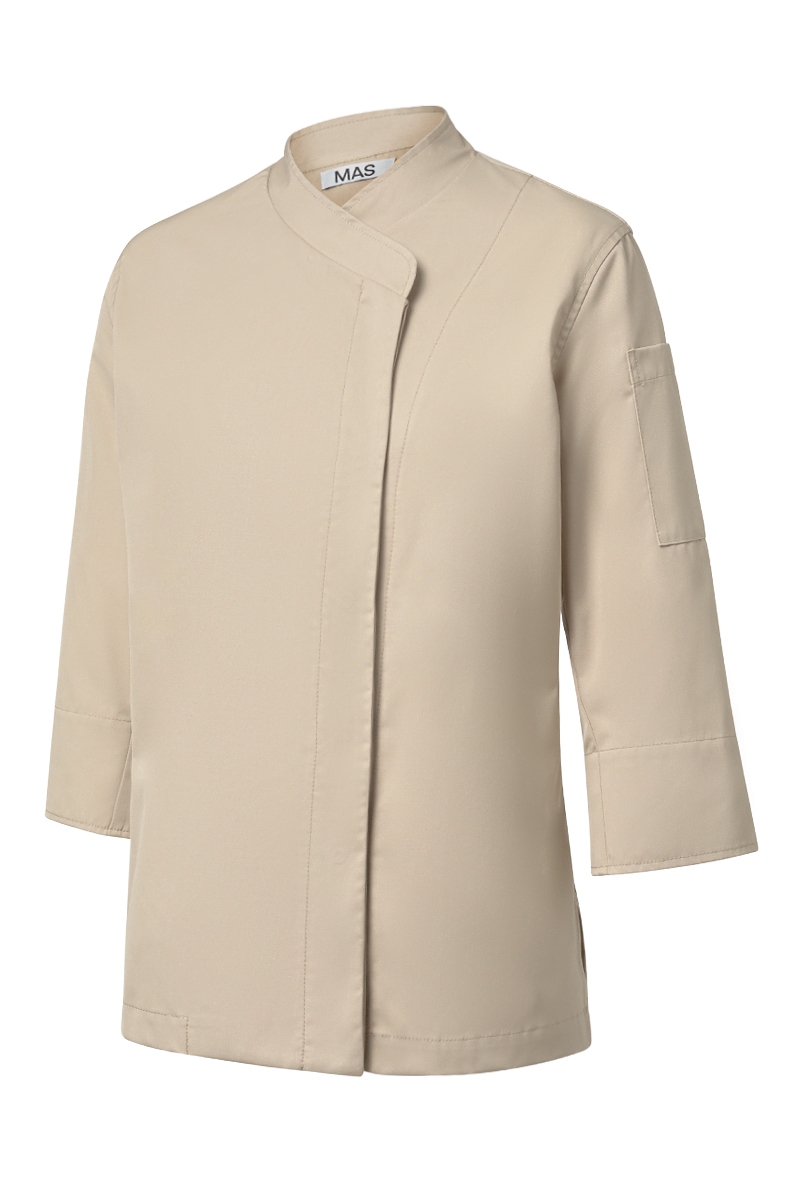Chaqueta arena de chef mujer espalda de punto Tencel Mas7252
