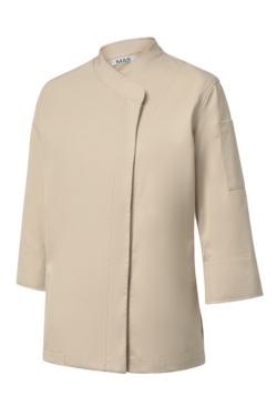 Chaqueta arena de chef mujer espalda de punto Tencel Mas7252