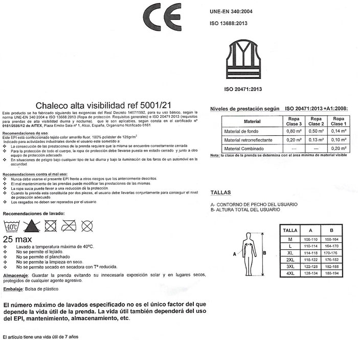 armilla de treball homologada