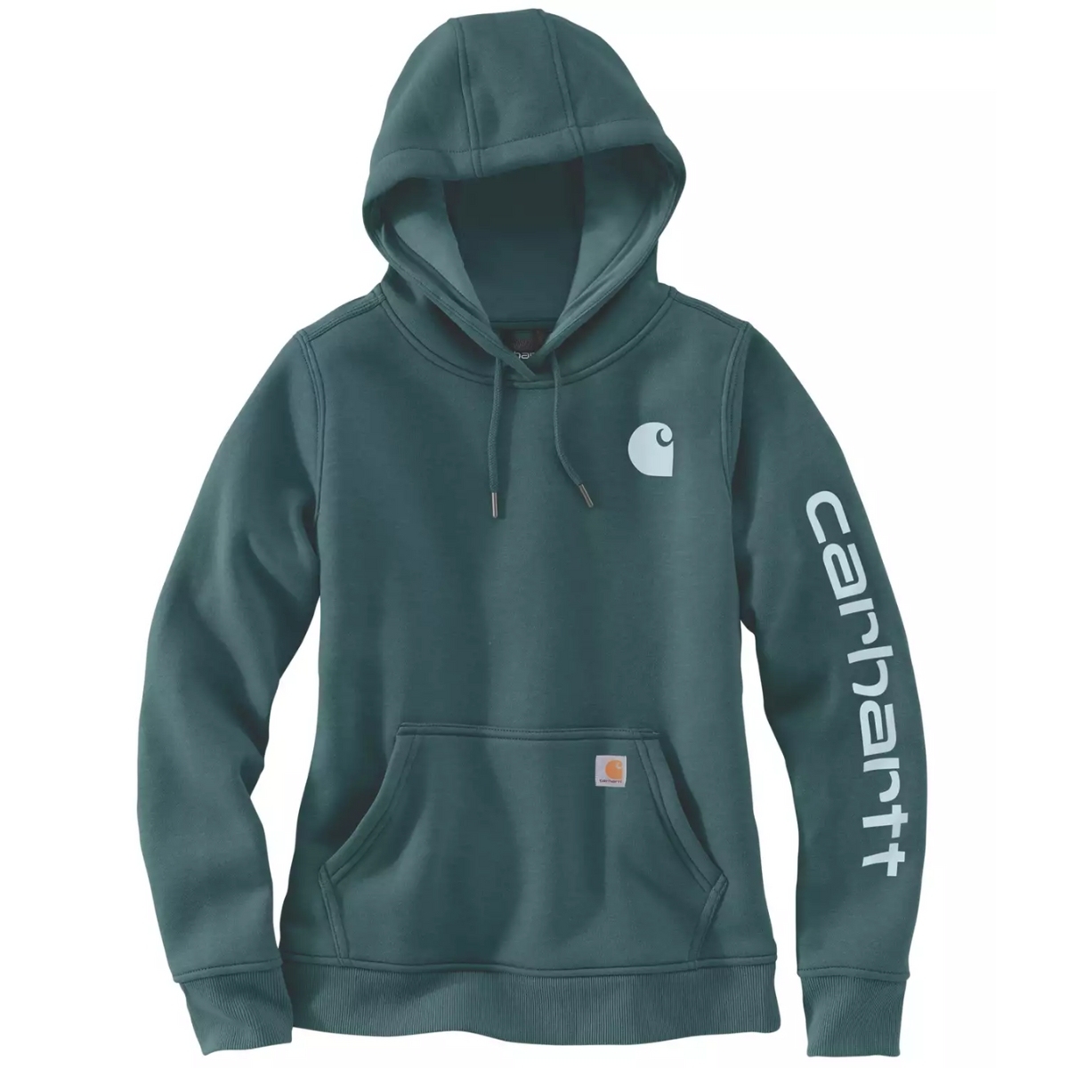 Sudadera Carhartt de mujer petróleo con capucha y logo manga