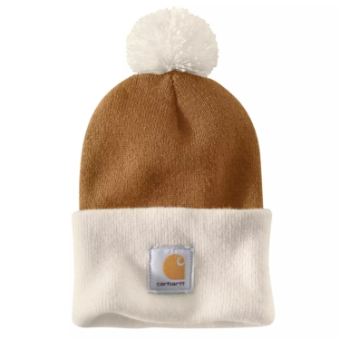 Gorro marrón Carhartt con pompón Knit Pom Cuffed Beanie