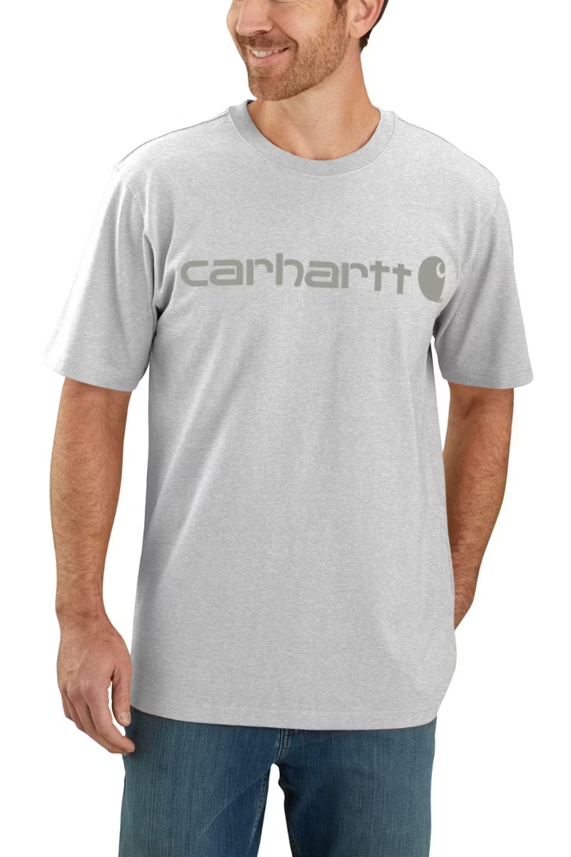 Camiseta manga corta gris jaspeado con logo Carhartt en el pecho