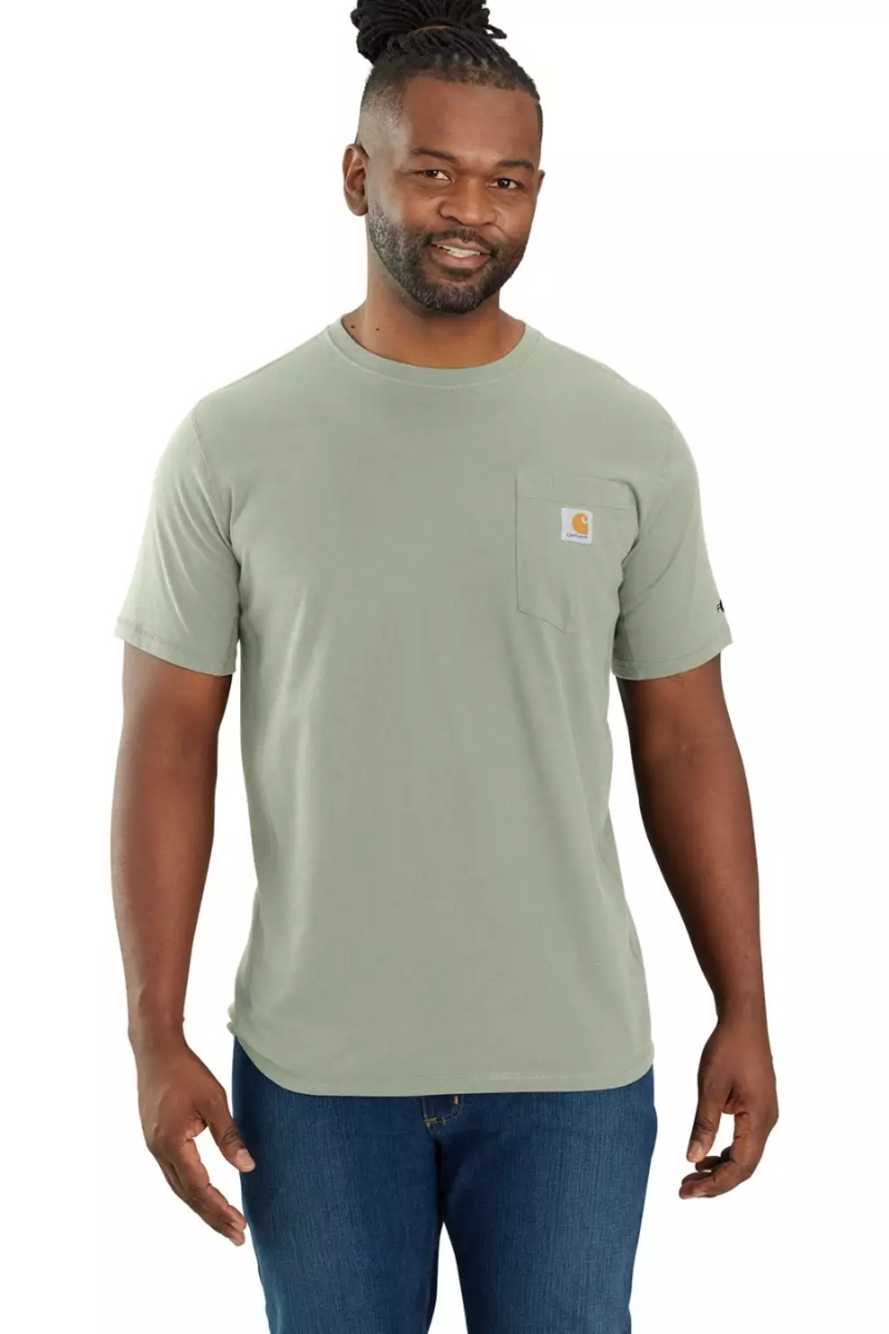 Camiseta Carhartt verde sage con bolsillo manga ranglán