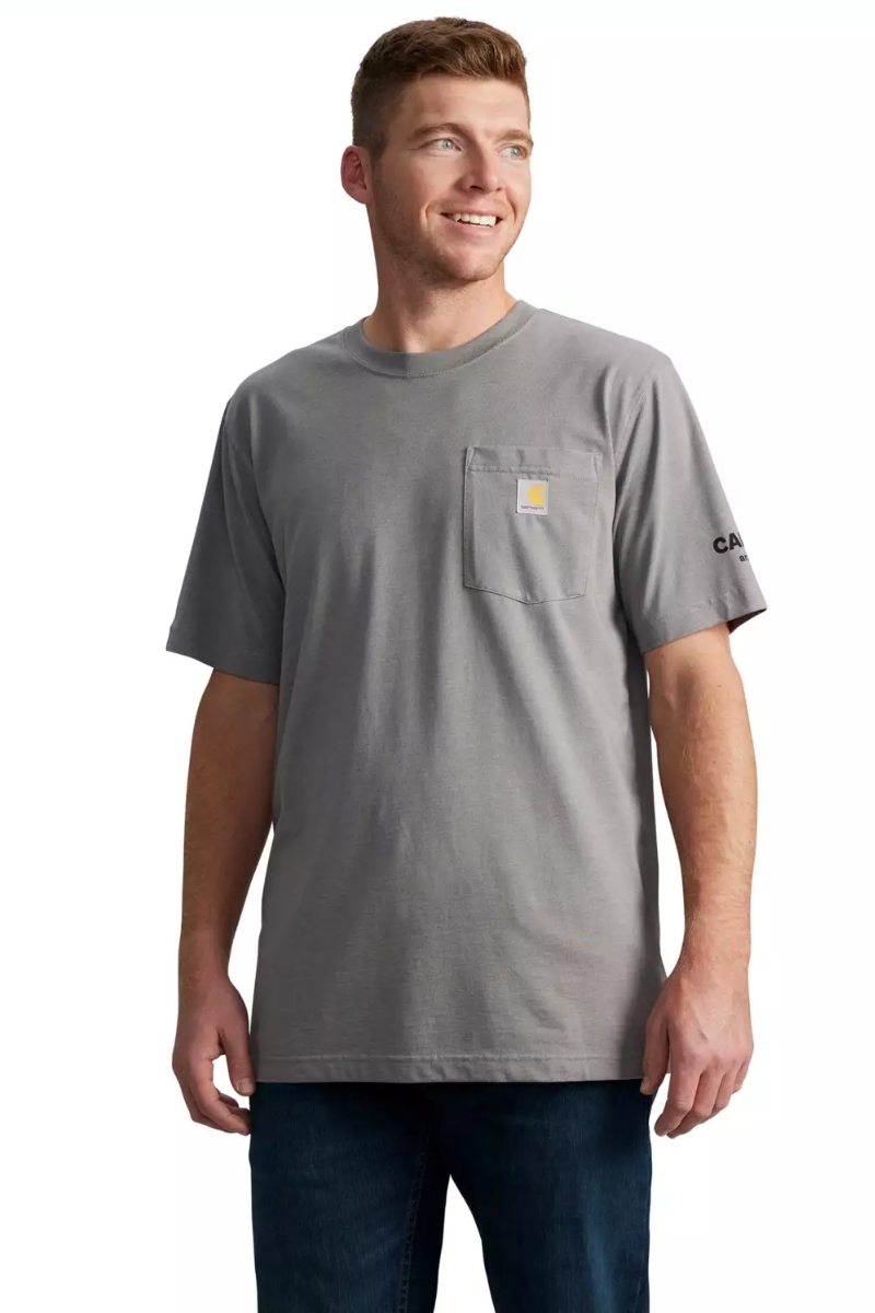 Camiseta Carhartt gris con bolsillo y gráfico en la espalda