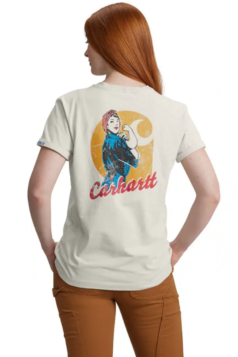 Camiseta de mujer Carhartt gruesa con bolsillo y gráfico en la espalda