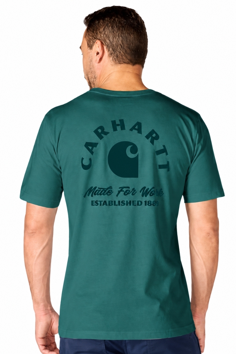 Camiseta verde esmeralda bolsillo y espalda logo estampado Carhartt 107317 2
