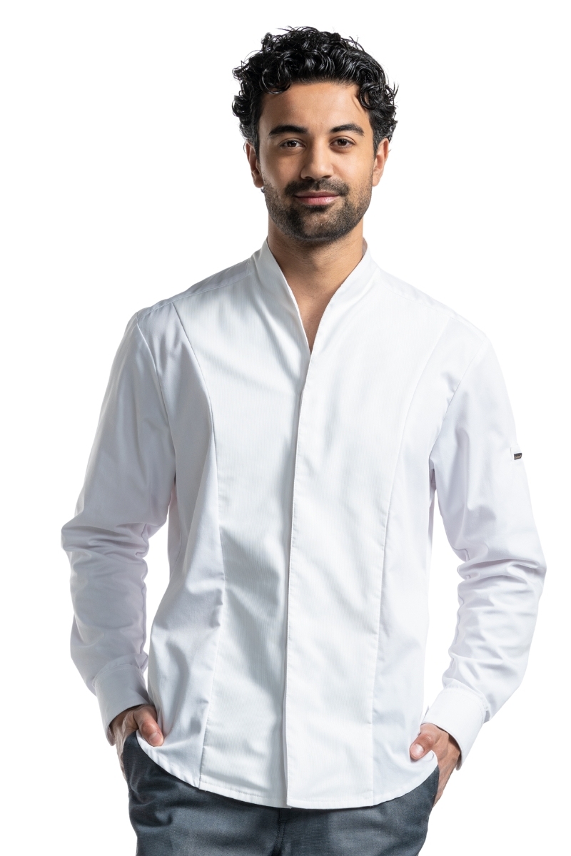 Chaqueta cocina de hombre blanca manga larga cuello chimenea Chaud Devant 222