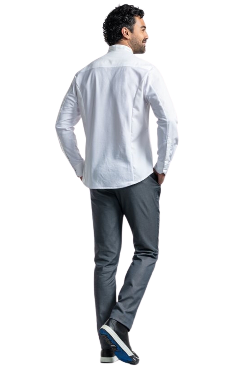 Chaqueta chef blanca manga larga cuello chimenea