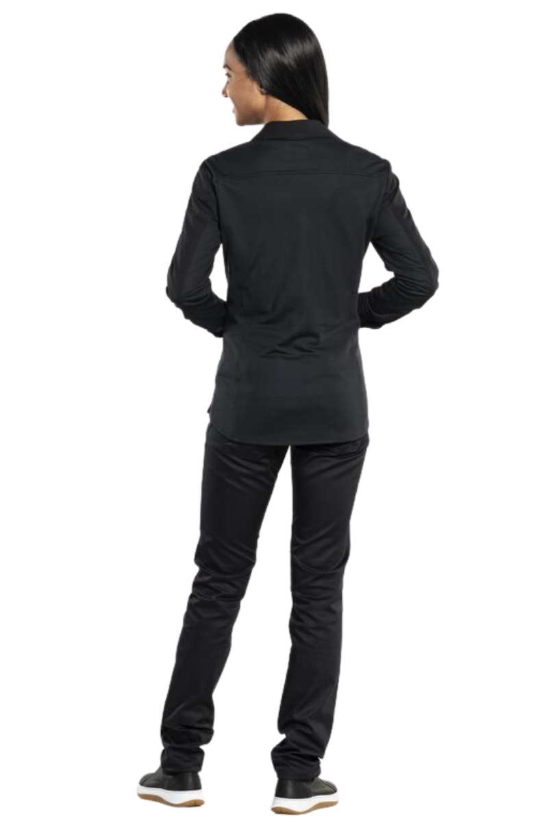 Blusa negra de manga larga con espalda de jersey