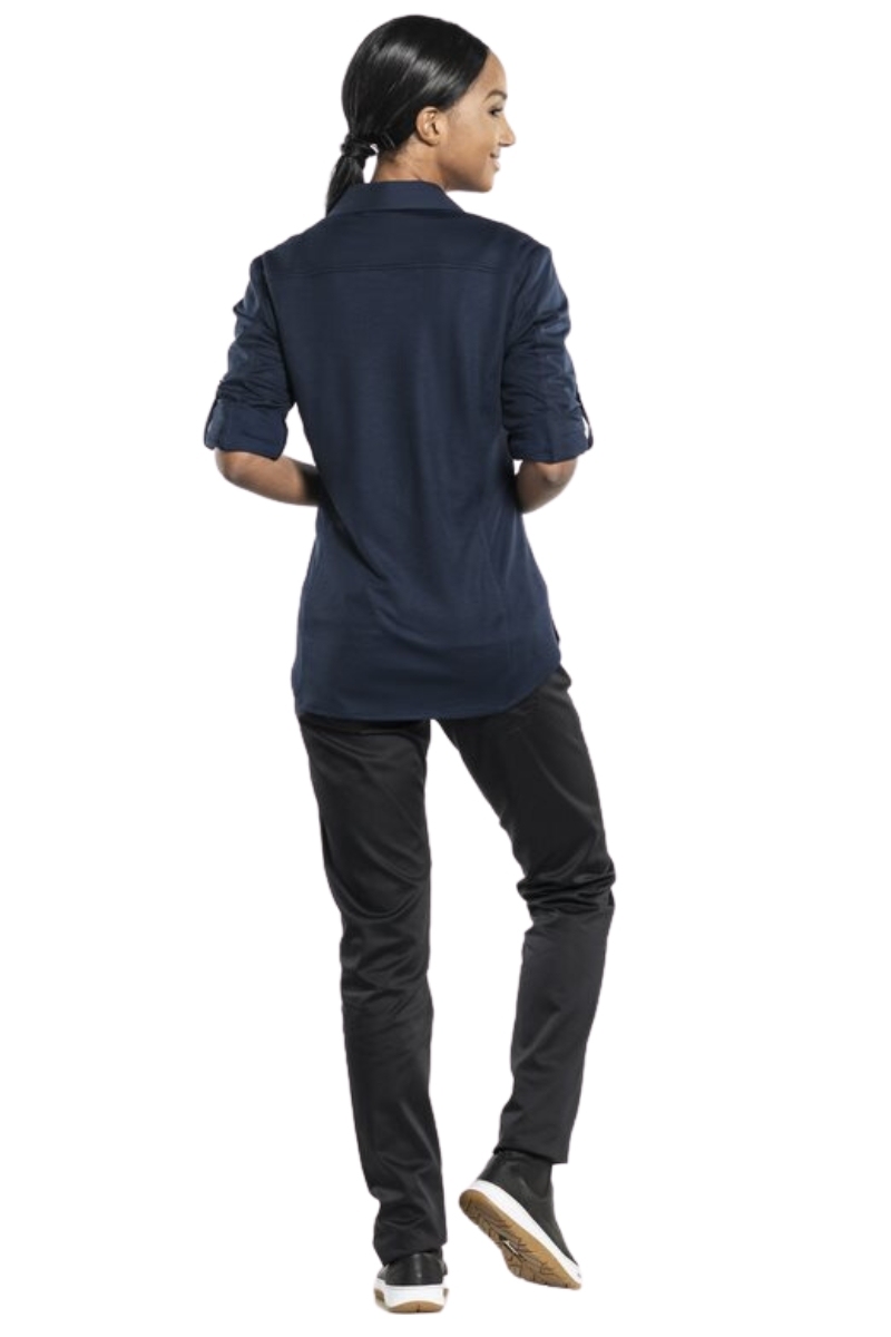 Blusa Chaud Devant azul marino manga larga espalda tejido jersey