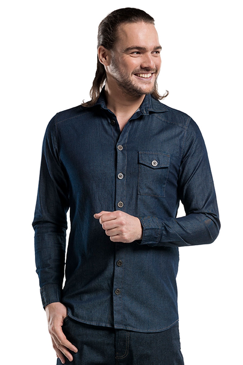 Camisa Denim elàstica per a home Chaud Devant amb butxaques