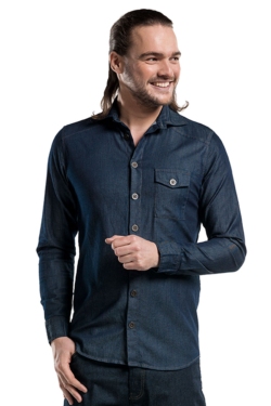 Camisa Denim elástica para hombre Chaud Devant con bolsillos