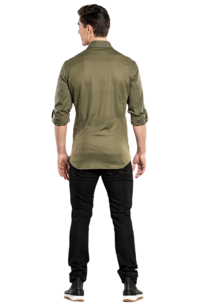 Camisa home verd caqui màniga llarga amb esquena de jersei
