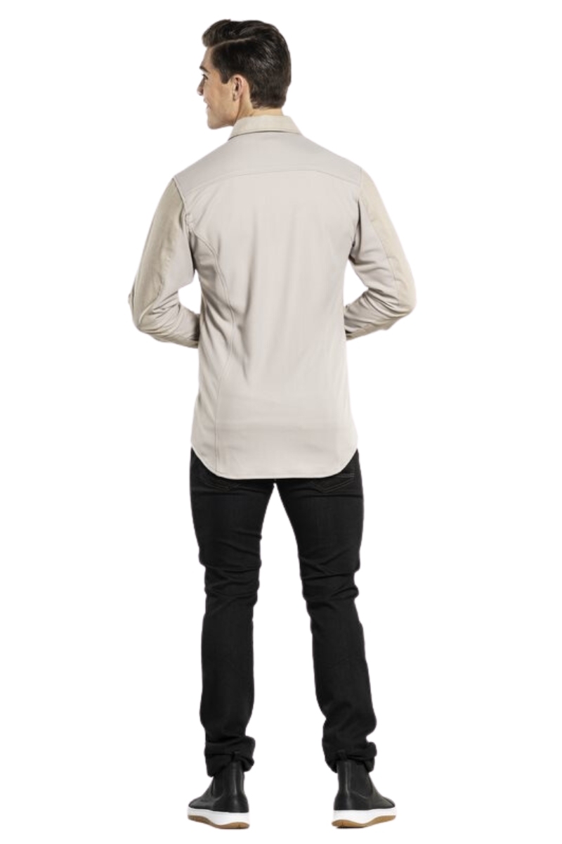 Camisa hombre color arena manga larga con espalda de jersey