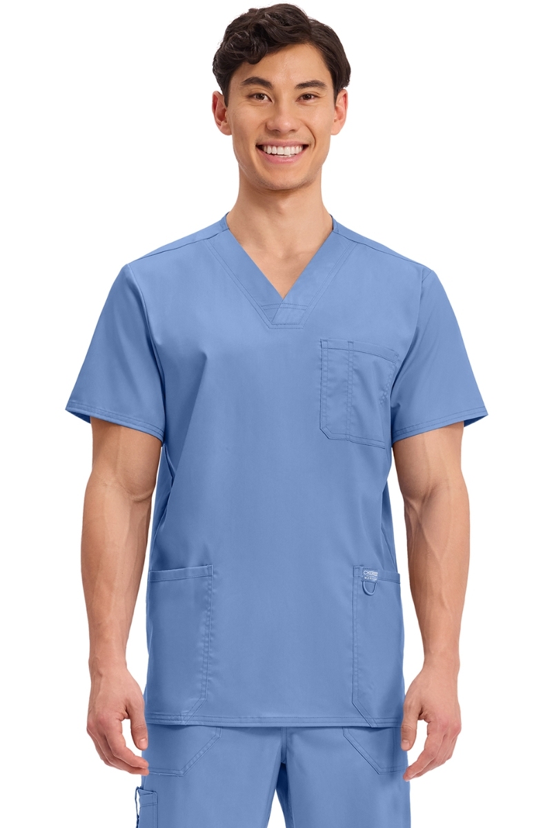 Casaca sanitaria Cherokee cuello de pico celeste WWE670