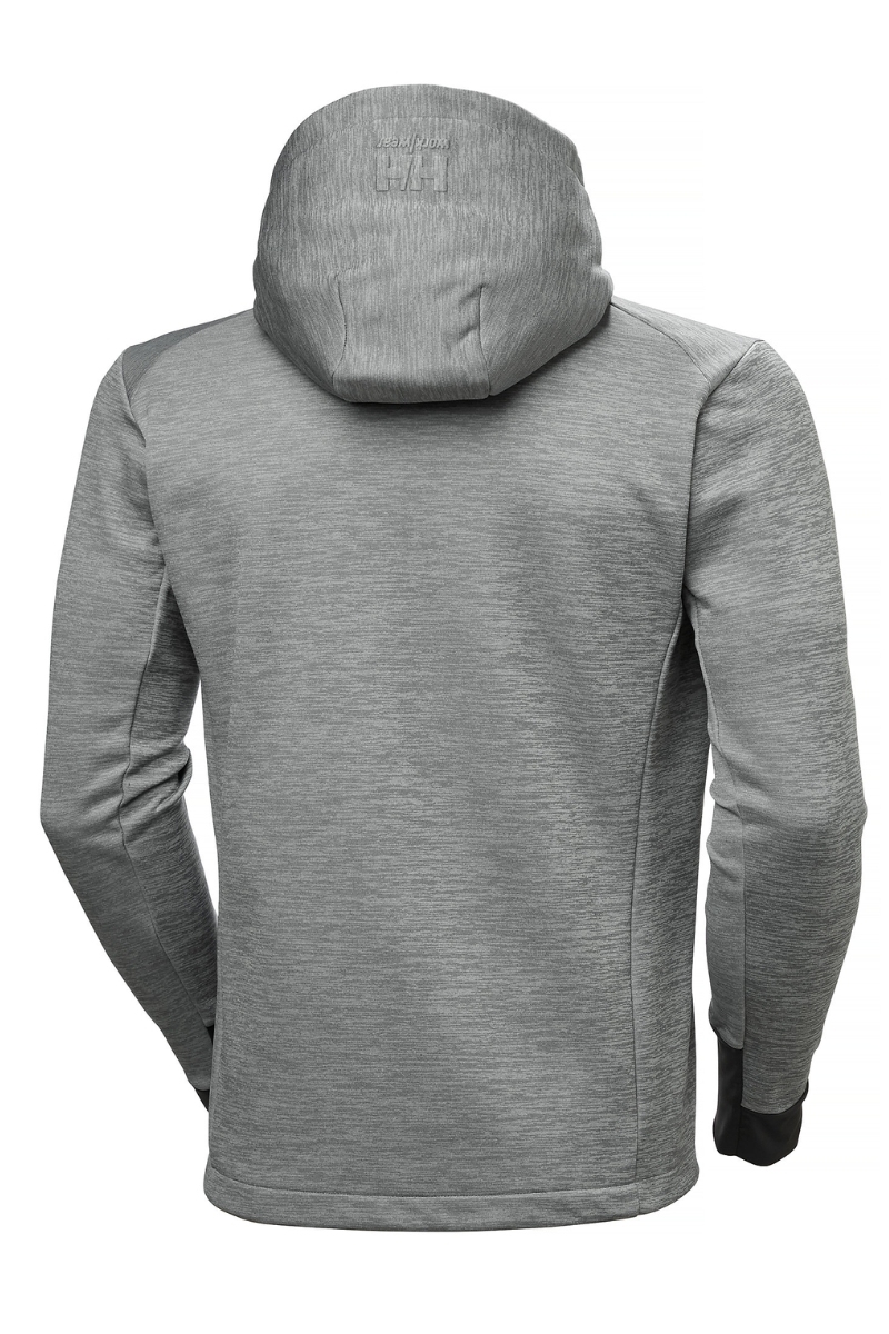 Cardigan técnico gris jaspeado con capucha y cremallera