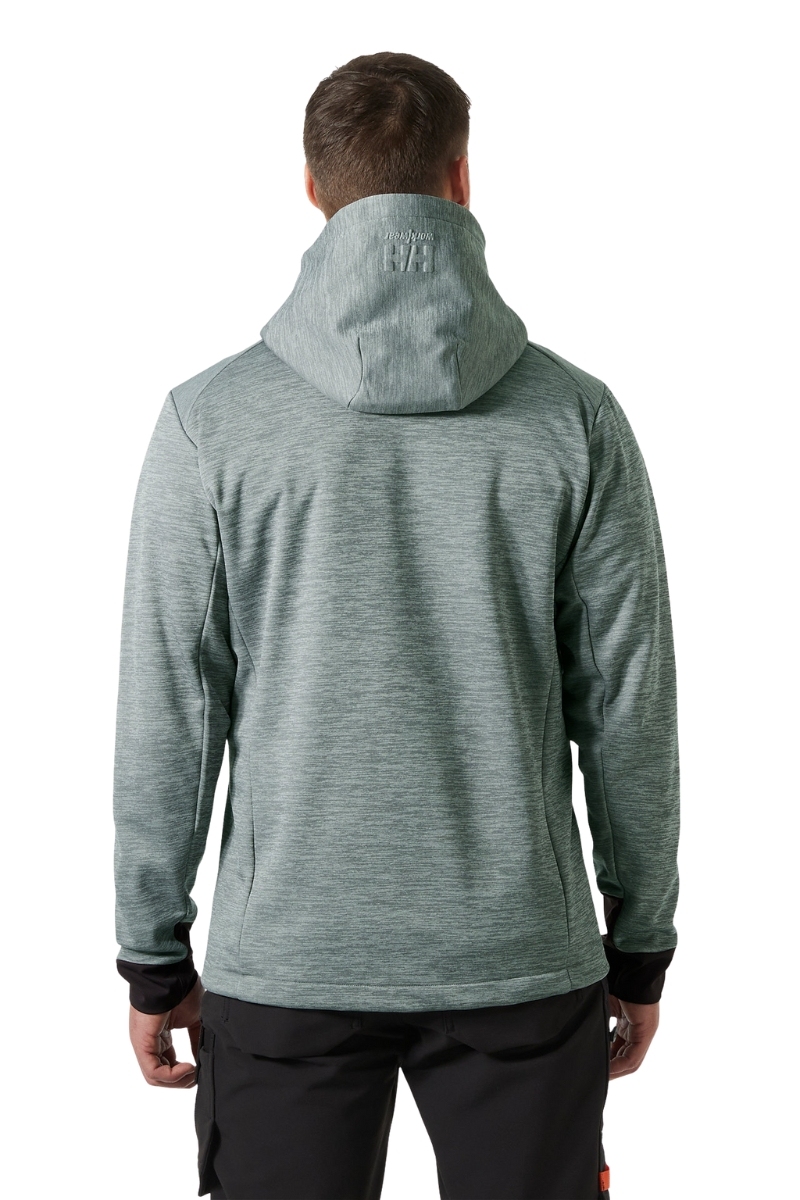 Cardigan técnico gris jaspeado con capucha y cremallera