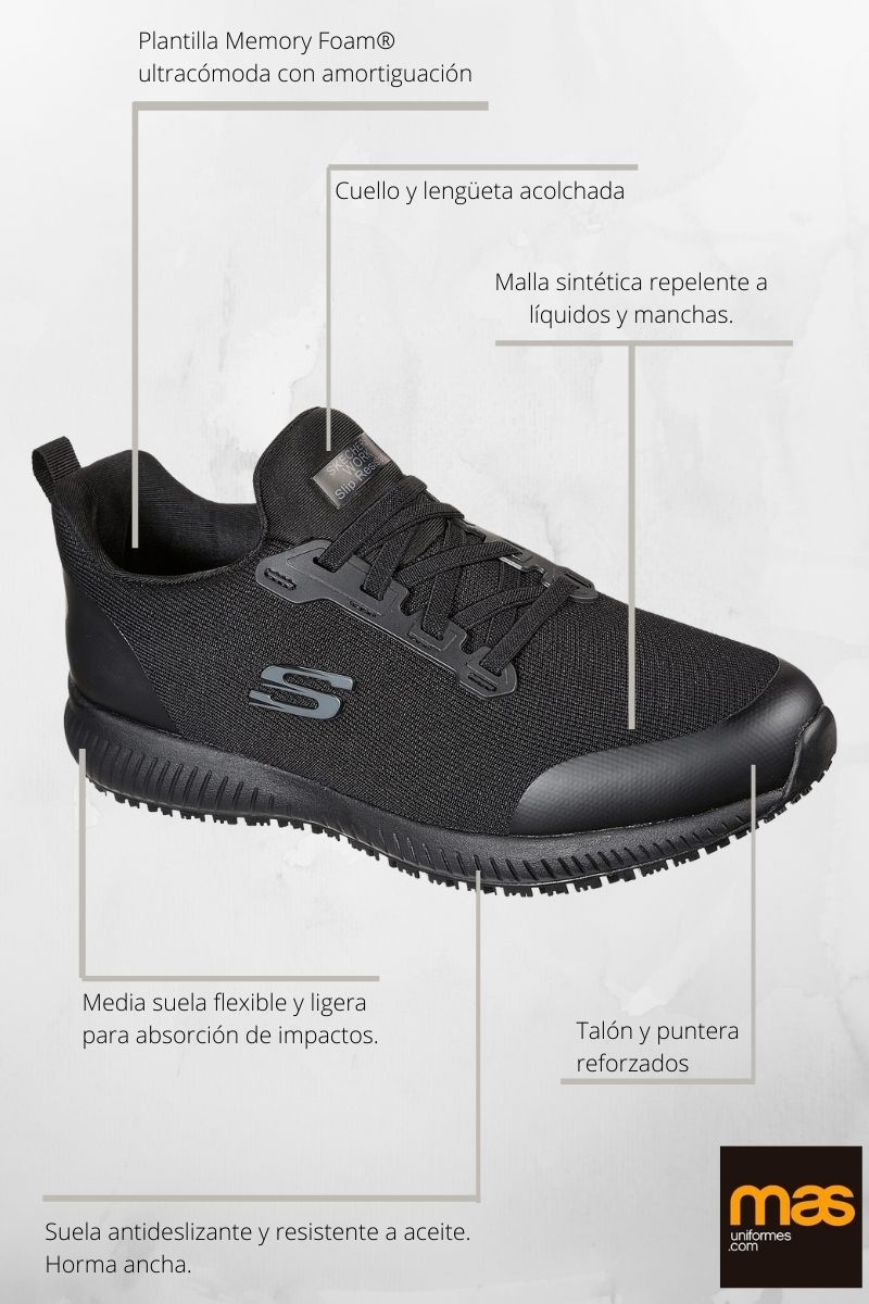 Limpiar el piso aislamiento mundo Calzado laboral Skechers Works de malla negra con cordón elá