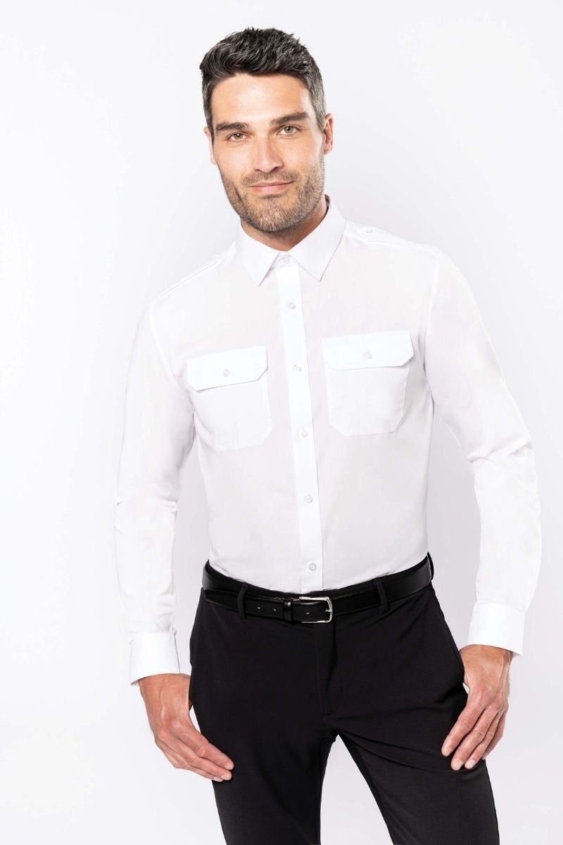 Camisa celeste manga larga de hombre con charreteras