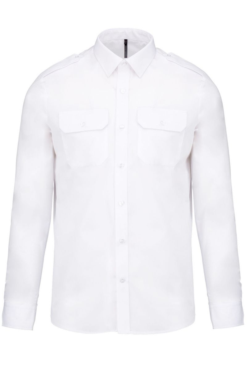 Descodificar Terminal hélice Camisa blanca de manga larga para hombre con charreteras