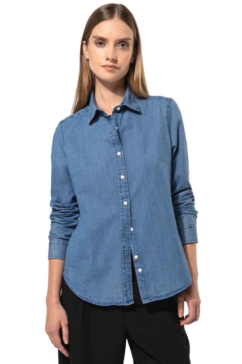 Blusa denim manga larga 100% algodón