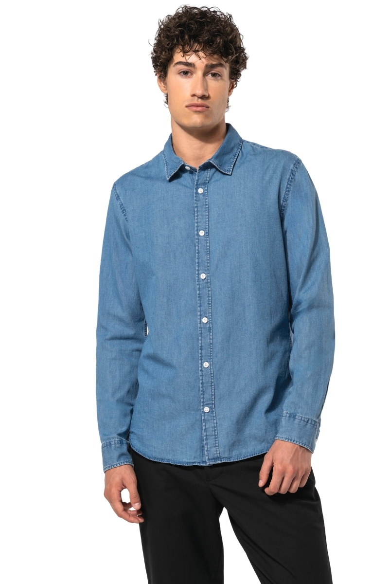 Camisa denim de hombre manga larga 100% algodón