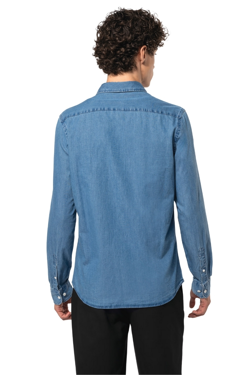 Camisa denim de hombre manga larga 100% algodón