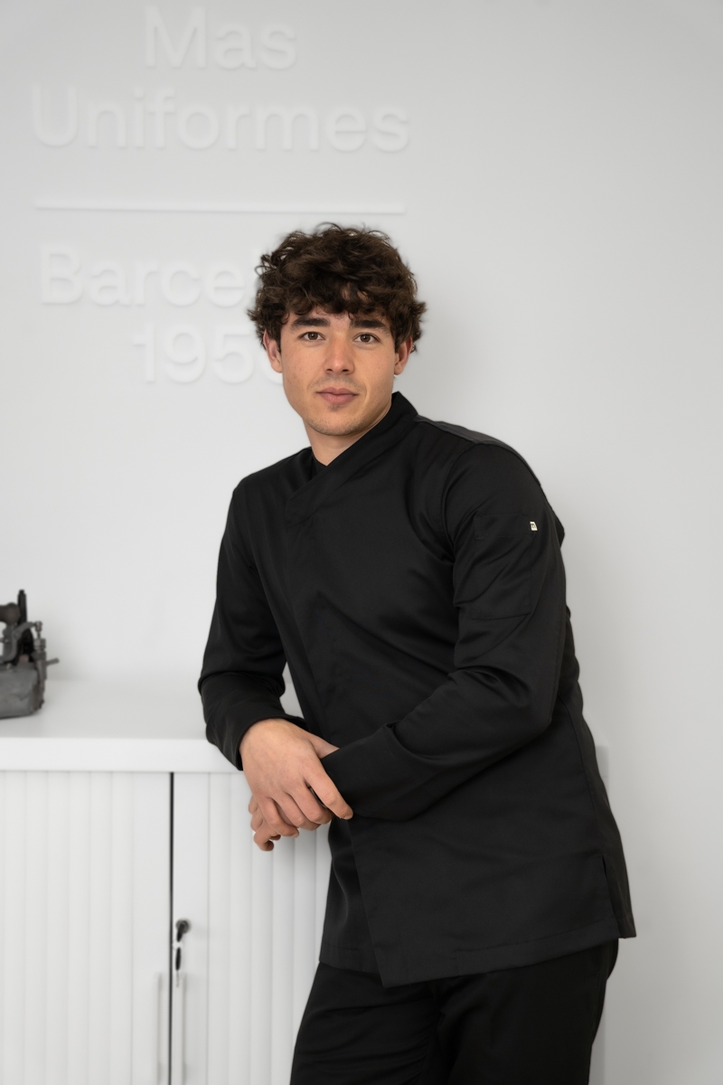 Chaqueta negra de chef con espalda de punto Tencel Mas7200 2