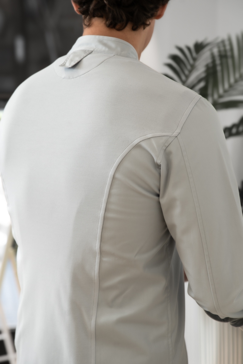 Chaqueta gris de chef con espalda de punto Tencel Mas7202 5