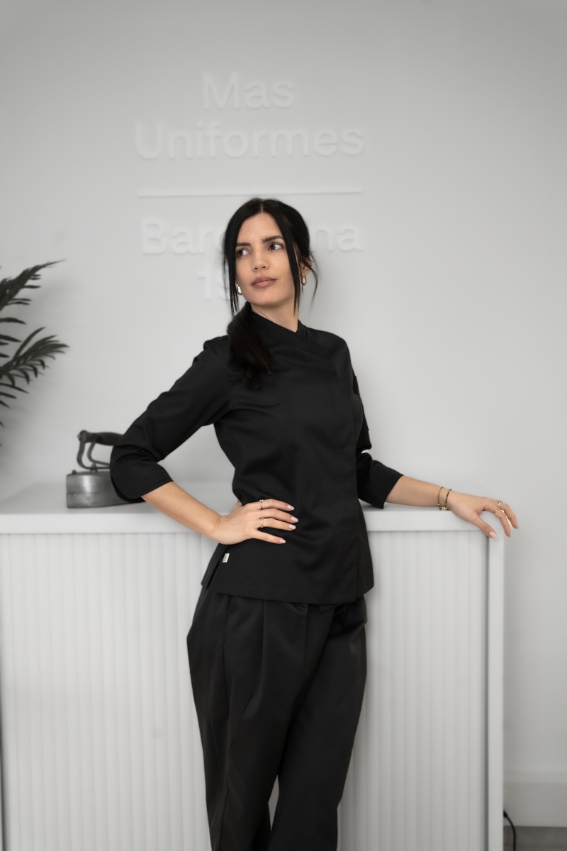 Chaqueta negra de chef mujer espalda de punto Tencel Mas7250 5