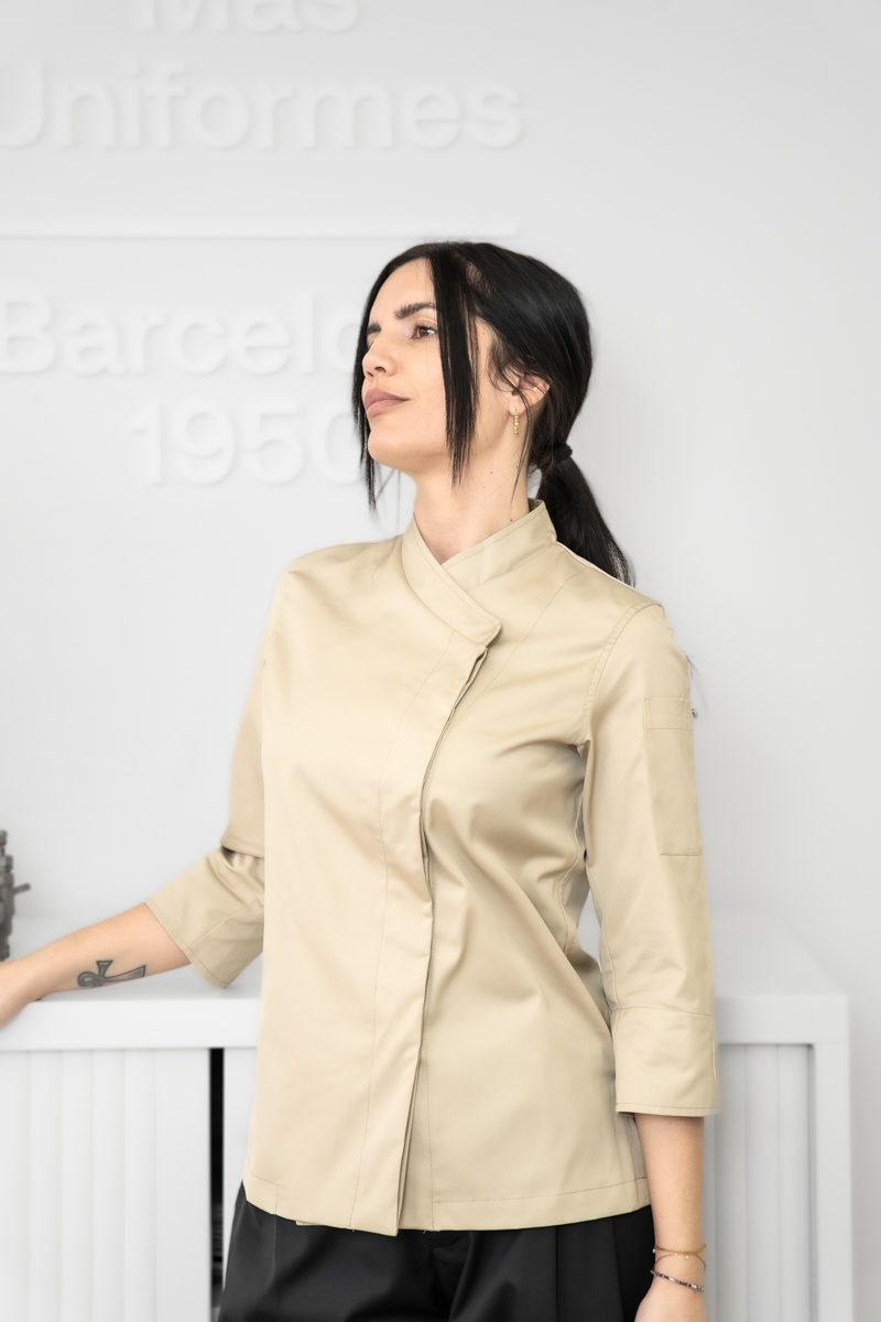 Chaqueta arena de chef mujer espalda de punto Tencel Mas7252 4