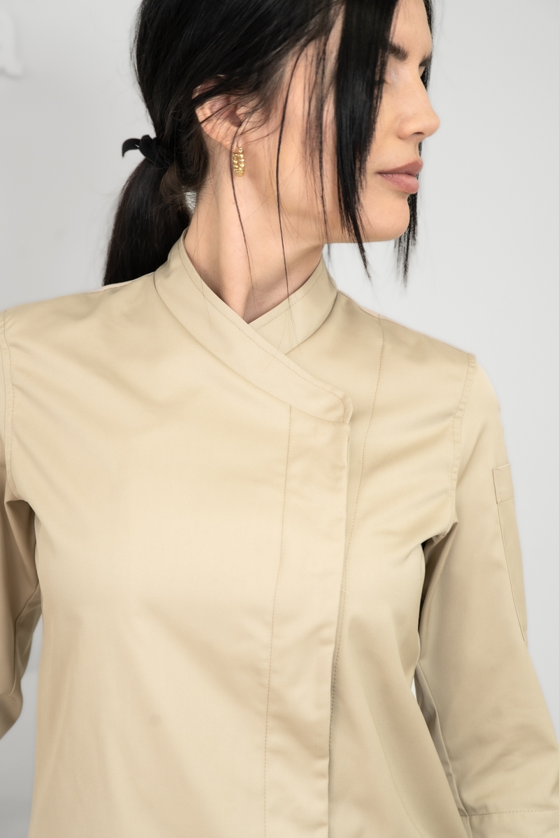 Chaqueta arena de chef mujer espalda de punto Tencel Mas7252 5
