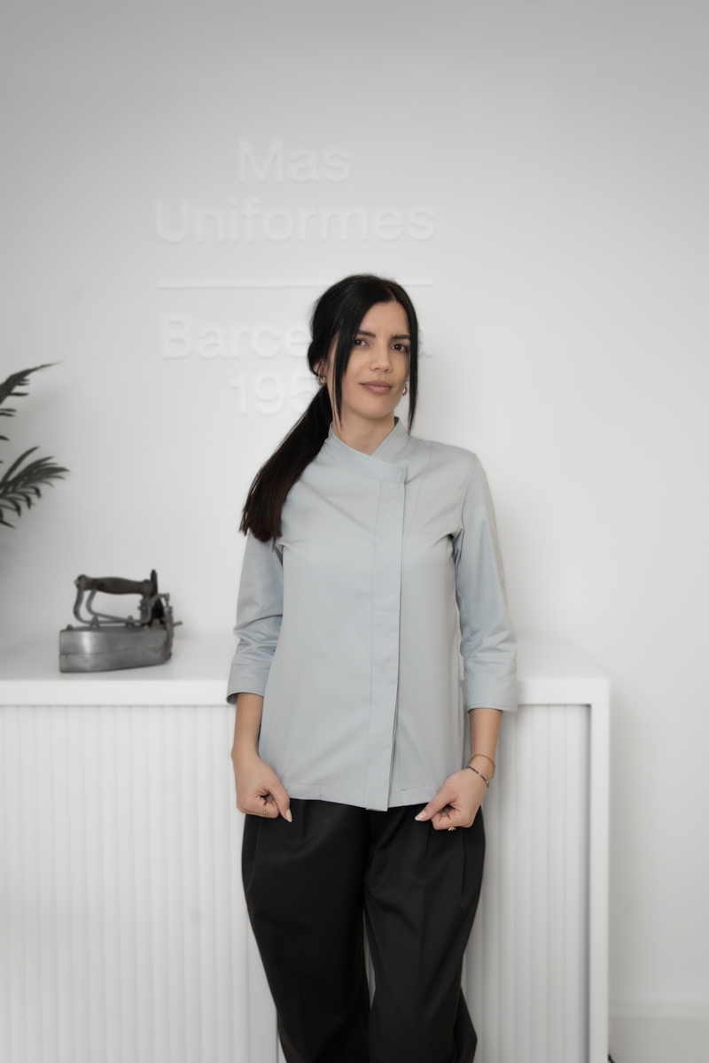 Chaqueta gris de chef mujer espalda de punto Tencel Mas7253 3