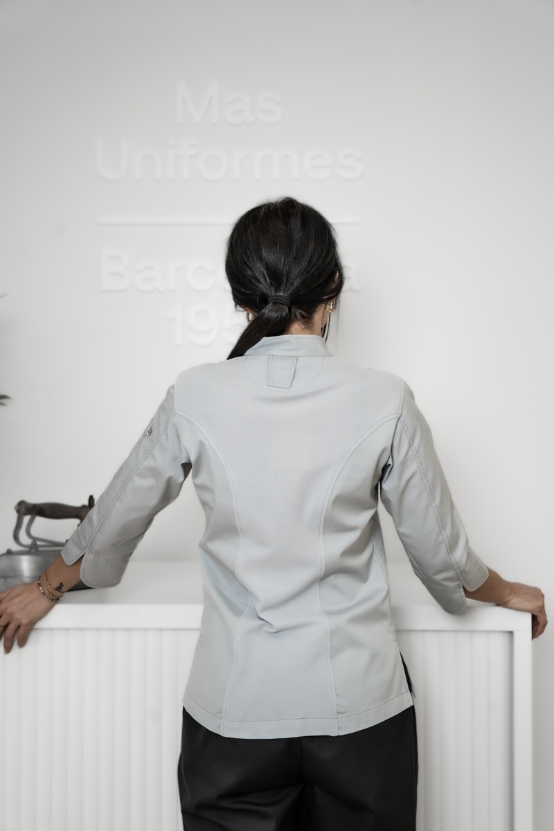 Chaqueta gris de chef mujer espalda de punto Tencel Mas7253 6