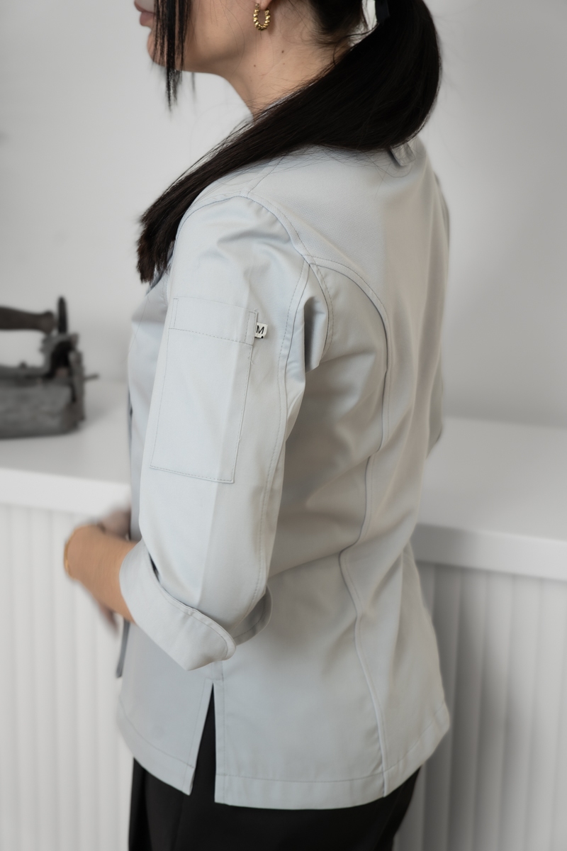 Chaqueta gris de chef mujer espalda de punto Tencel Mas7253 5