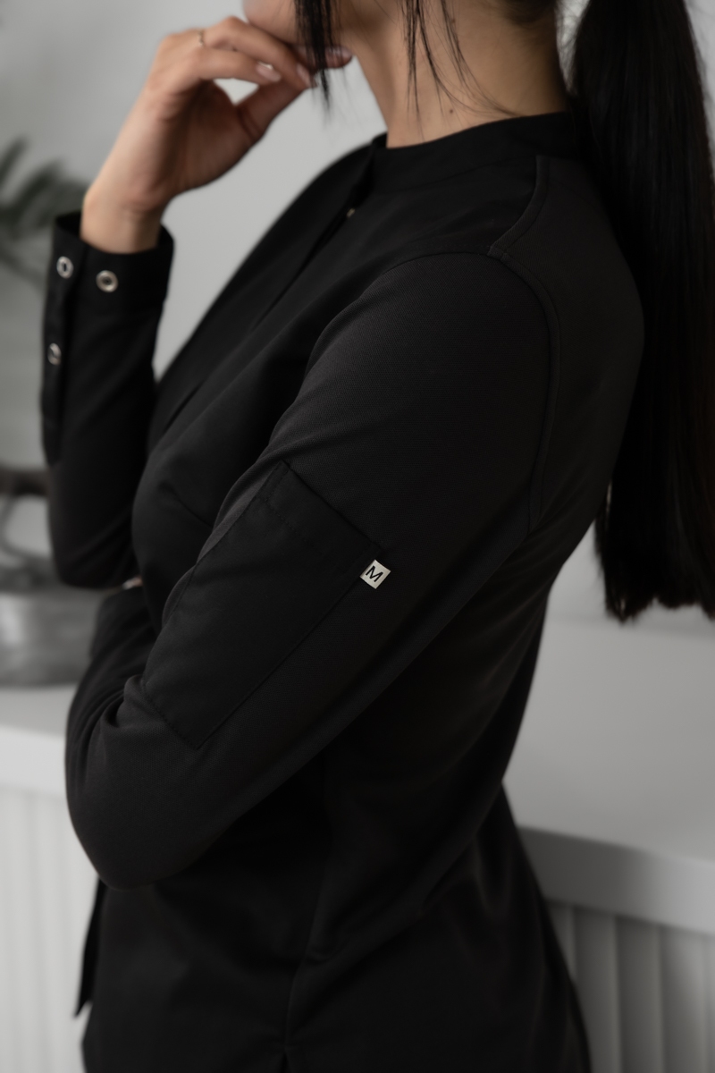 Chaqueta mujer chef negra espalda y mangas de punto Tencel 7260 4