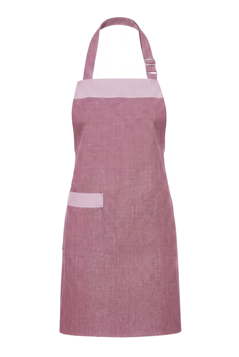 Delantal con peto color rosa contrastado tejido 100% reciclado
