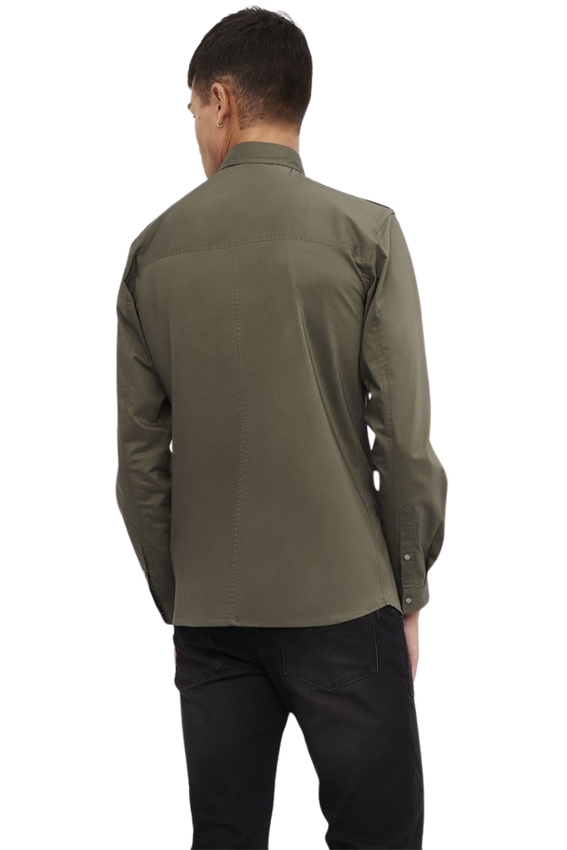 Camisa d'home verd kaki tancament lateral