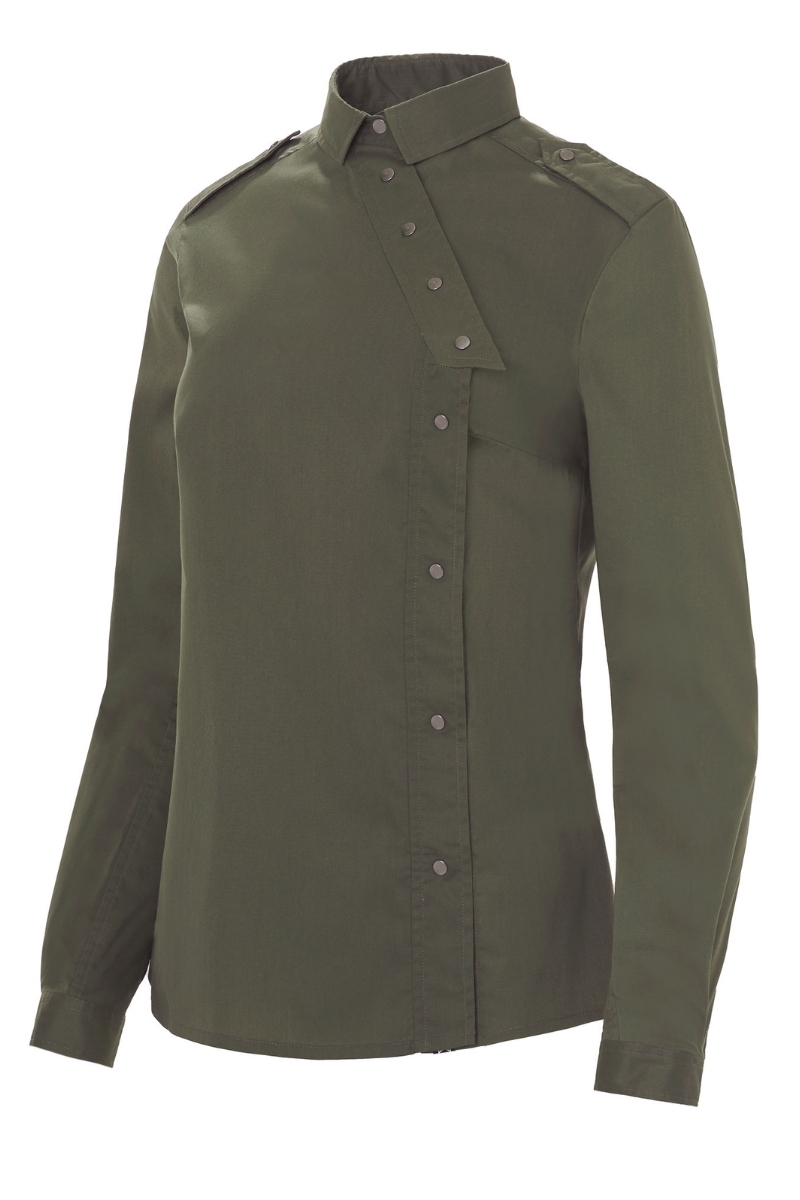 Blusa de mujer verde kaki cierre lateral con corchetes Monza 2252