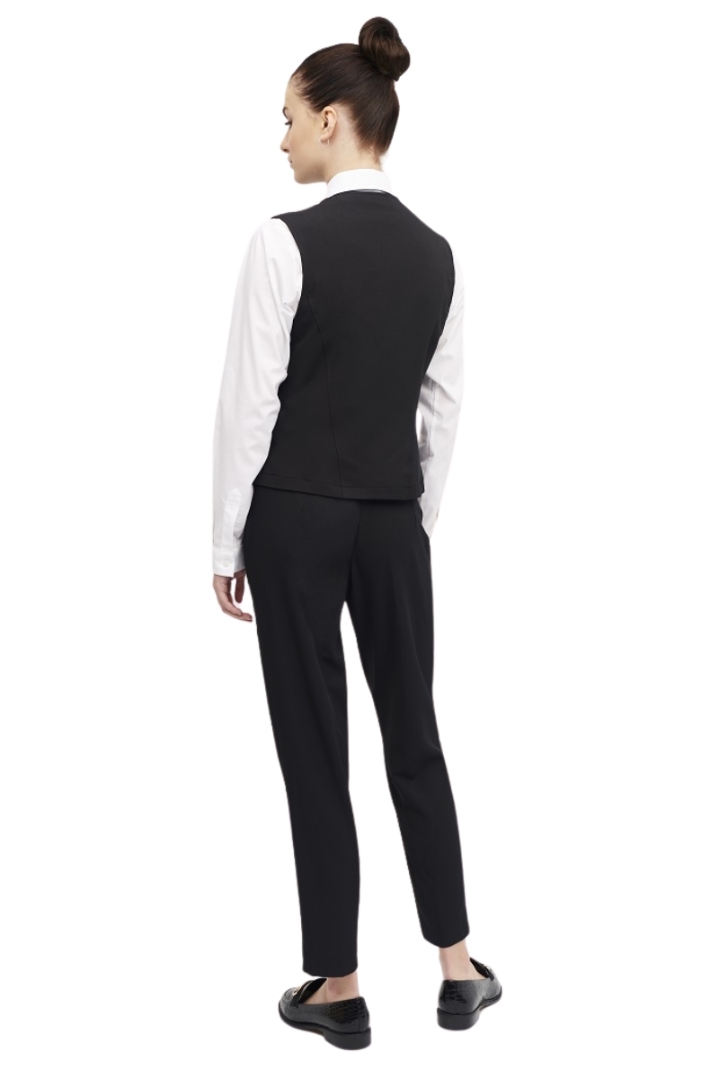 Pantalón de camarera negro de vestir elástico media goma en la cintura