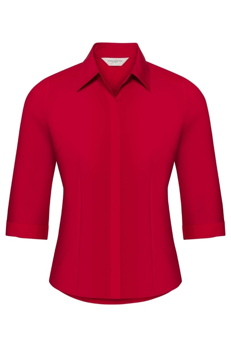 Inconsistente equivocado tubo respirador Camisa de trabajo roja de mujer manga tres cuartos