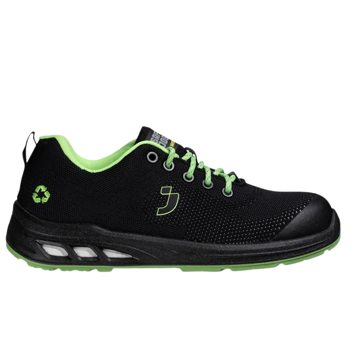 Zapatilla de seguridad negro y lima de tejido reciclado GRS Safety Jogger Ecofitz S1P Low