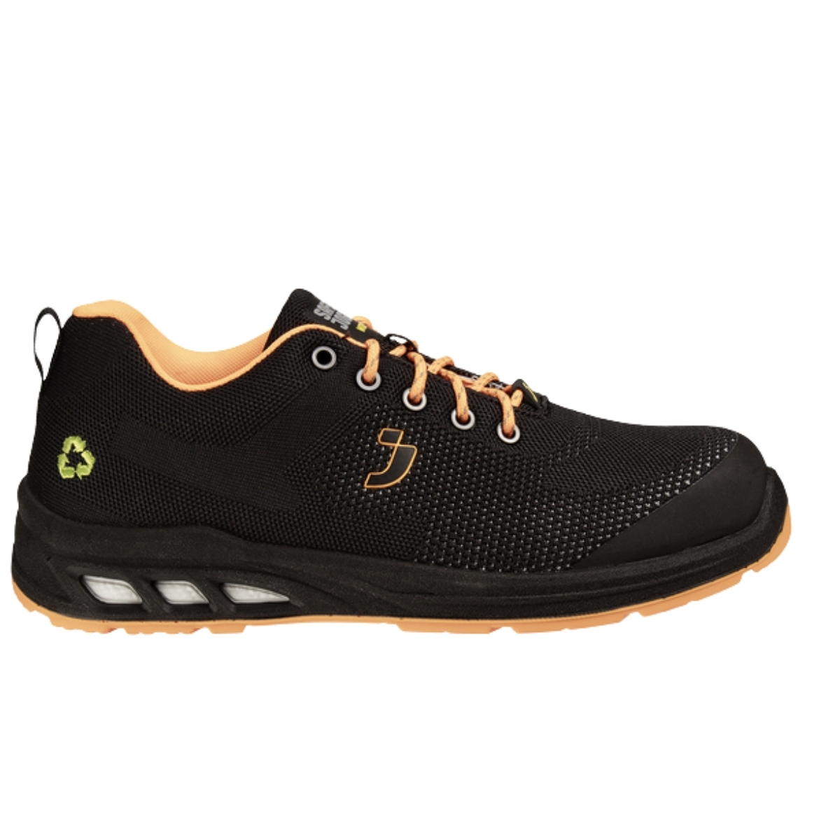 Zapatilla seguridad negro y naranja de tejido reciclado GRS Safety Jogger Ecofitz S1P Low