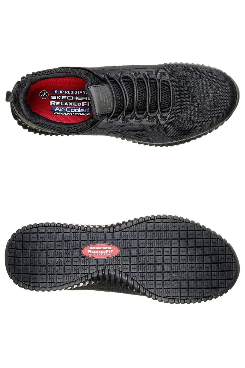 Socialismo Desgastado Bermad Zapato laboral Skechers negro con cordones elásticos