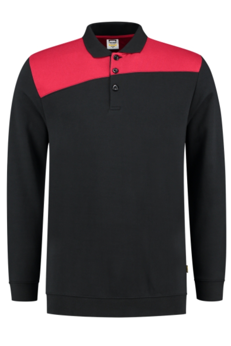 Sudadera cuello tipo polo bicolor negra-roja Tricorp 302004
