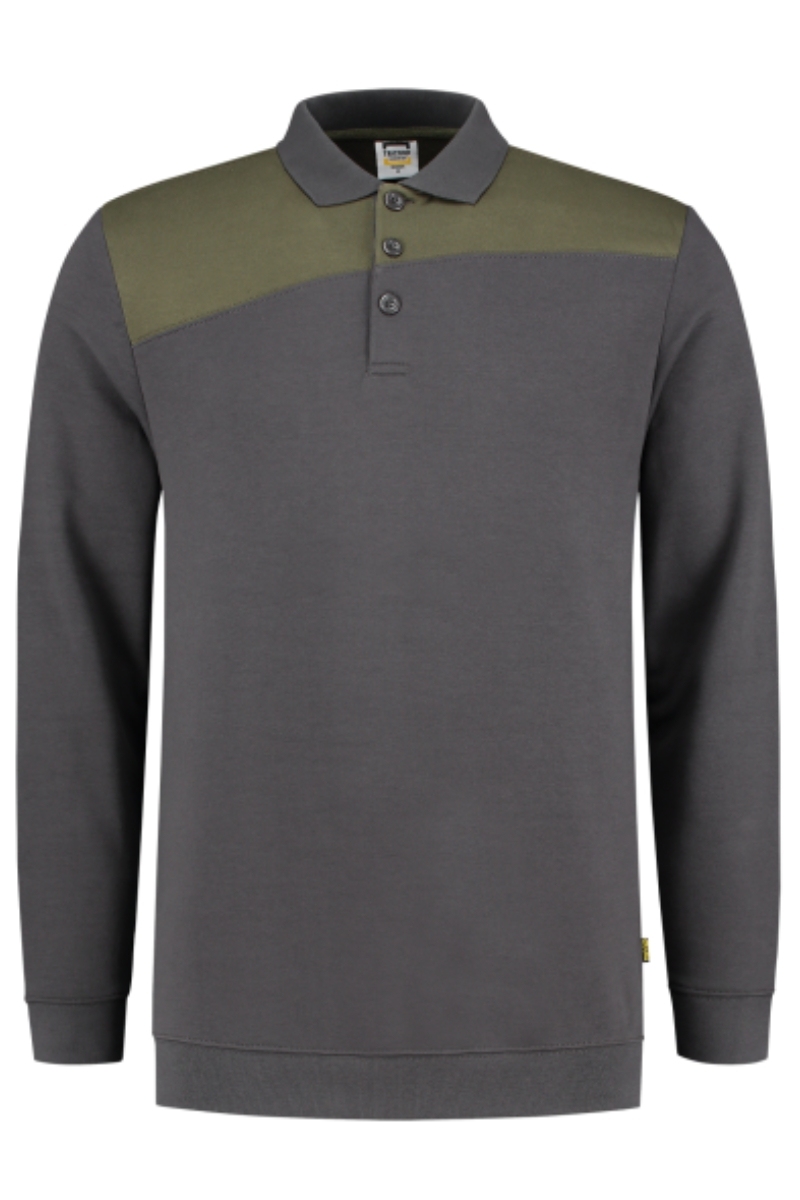 Sudadera cuello tipo polo bicolor gris oscuro-army Tricorp 302004