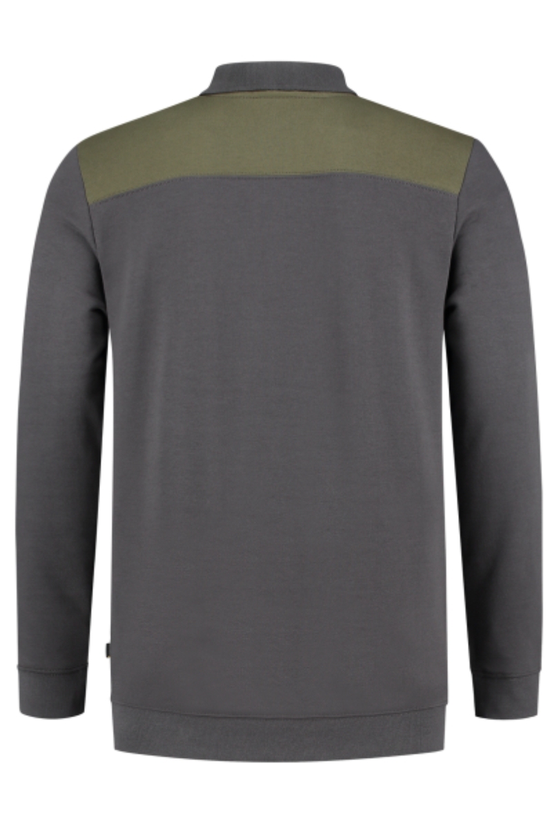 Sudadera bicolor tipo polo gris oscuro-army