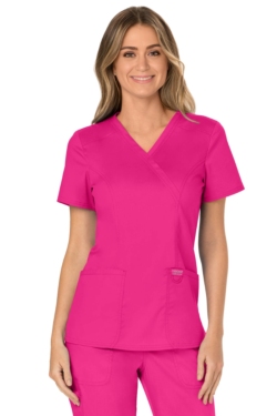 Casaca sanitaria Cherokee de mujer fucsia cruzada WWE610